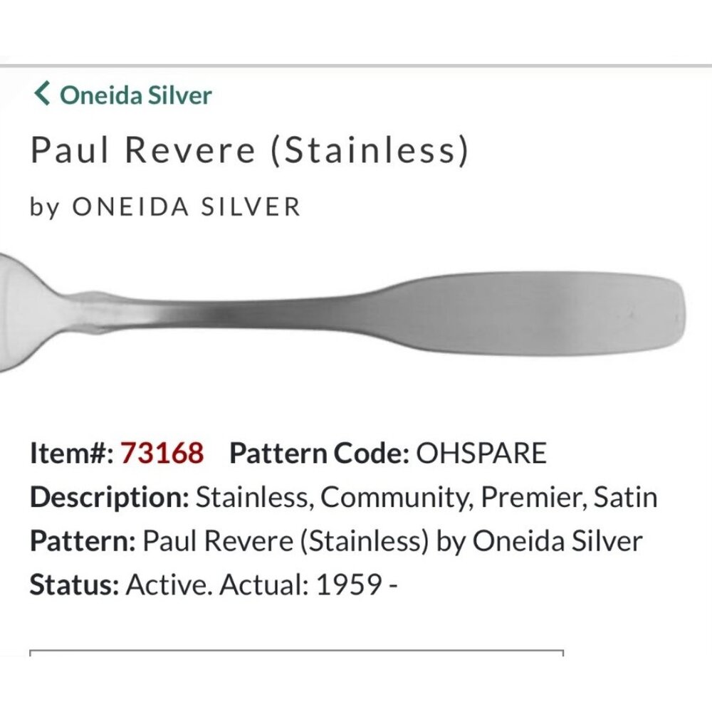 Vintage Oneida Silver Paul Revere Stainless serving Fork Satin flatware
